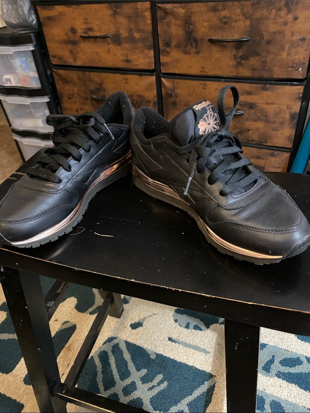 Reebok Black Athletic Sneakers with Rose Gold Accent